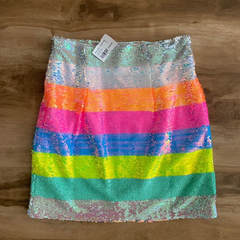Pink and Blue Sequin Mini Pencil Skirt